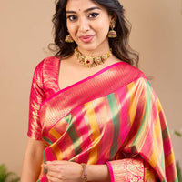 Radiant Pink-Gold Stripe Saree