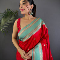 Royal Red Soft Silk Floral Butta Saree