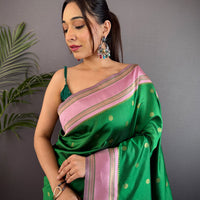Green Silk Blend Floral Saree