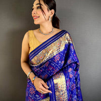 Blue Double Ikkat Heritage Saree