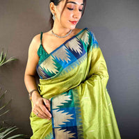Green Banarasi Raw Silk Ikkat Saree