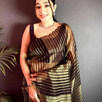 Radiant Gold Zari Striped Chiffon Saree