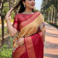 Mustard Double Border Chex Weaving Saree