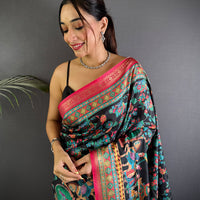 Black Soft Silk Pashmina Kashmiri Print Saree