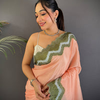Peach Soft Chinnon Swarovski Work Saree