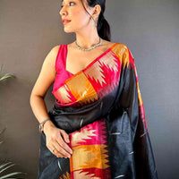 Black Banarasi Raw Silk Ikkat Saree