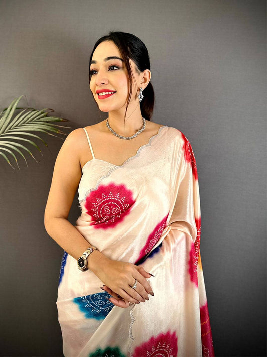 Regal Chiffon Bandhej Swarovski Saree
