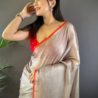 Radiant Ember Satin Tissue Saree