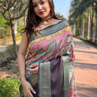 Pink Colour Double Border Chex Weaving Banarasi Soft Silk Saree