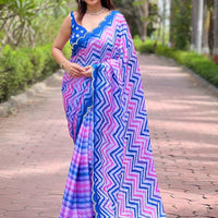Stylish Leheriya And Striped Print Saree