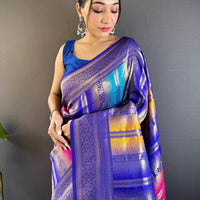 Regal Purple Stripes Banarasi Silk Saree