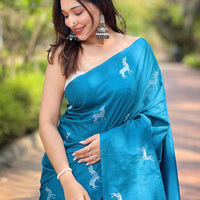 Rama Soft Silk Saree With Postar Weaving Zari Pallu