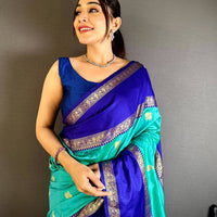Sea Green Gadhwal Pure Soft Silk Saree