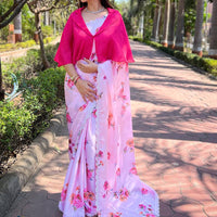 Pink Pure Satin Georgette with Zircon Swarovski Border Saree