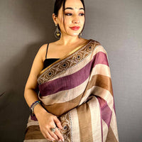 Heritage Stripe Linen Chanderi Saree
