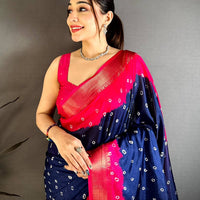Navy Bandhej Printed Dola Silk Saree