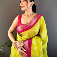 Radiant Yellow Tussar Chex Saree