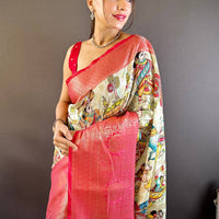 Light Green Kanchi Kalamkari Saree