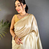 Classic Beige Saree With Gold Zari Border