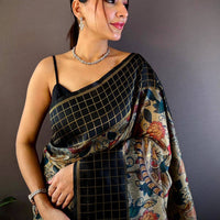 Black Soft Silk Kalamkari Printed Saree