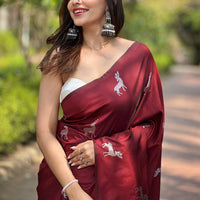 Maroon Soft Silk Saree With Postar Weaving Zari Pallu