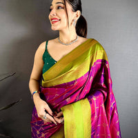 Magenta Check Weave Gadwal Saree