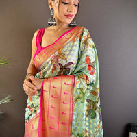 Mint Green Paithani Kora Silk Saree
