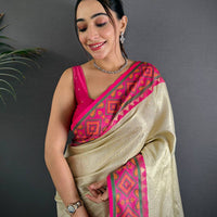White Pochampally Ikkat Saree