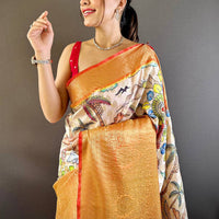 Cream Kanchi Kalamkari Elegance Saree