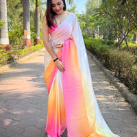 Pink Satin Georgette Saree