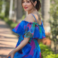 Persian Blue Abstract Print Dress