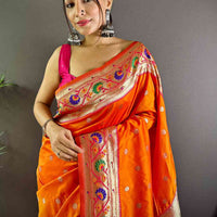 Orange Colour Yevla Paithani Soft Silk Saree