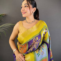 Royal Blue Tussar Kalalmkari Print Saree