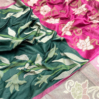 Green Soft Chanderi Pochampally Ikkat Saree
