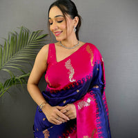 Purple Gold Zari Peacock Butta Soft Silk Saree