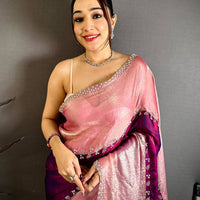 Stylish Peal Satin Tissue Saree