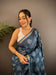 Steel Blue Leaf Print Ghicha Handloom Saree