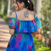 Persian Blue Abstract Print Dress