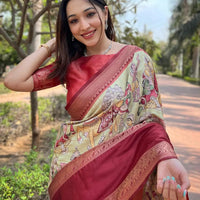 Pista Colour Double Border Chex Weaving Banarasi Soft Silk Saree