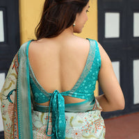 Pista Hand Kalamkari Printed Pure Viscose Dola Silk Saree - Luxe