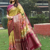 Light Green Colour Pure Viscose Dola Silk Saree with Pichwai Kalamkari Print - Luxe