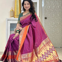 Wine Banarasi Silk Kanchi Zari Work Saree