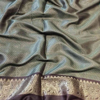 Green Colour Double Border Chex Weaving Banarasi Soft Silk Saree