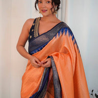 Orange Colour Banarasi Soft Silk Gadwal Pattu Zari Weaving Party Wear Saree
