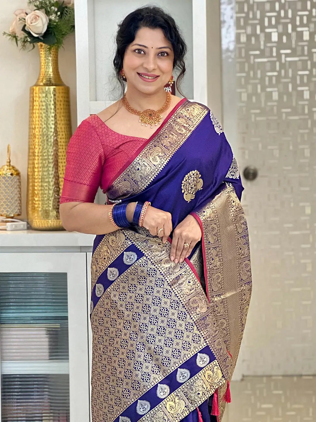 Purple Banarasi Silk Kanchi Zari Weaving Saree
