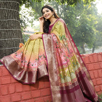 Light Green Colour Pure Viscose Dola Silk Saree with Pichwai Kalamkari Print - Luxe