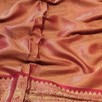 Beige Colour Double Border Chex Weaving Banarasi Soft Silk Saree