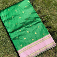Green Silk Blend Floral Saree