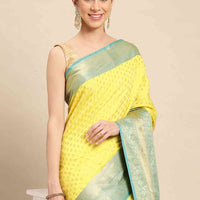 Yellow Banarasi Katan Butti Design Festive Wear Saree