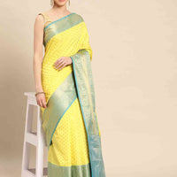 Yellow Banarasi Katan Butti Design Festive Wear Saree